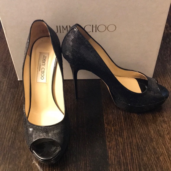 JIMMY CHOO sequin peep toe platforms